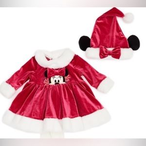 Disney Minnie Mouse ears and matching baby dress Christmas outfit 3-6 months